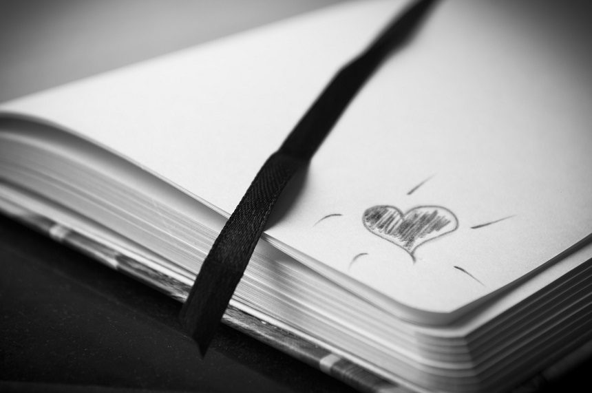 image, black and white photograph of an open address book