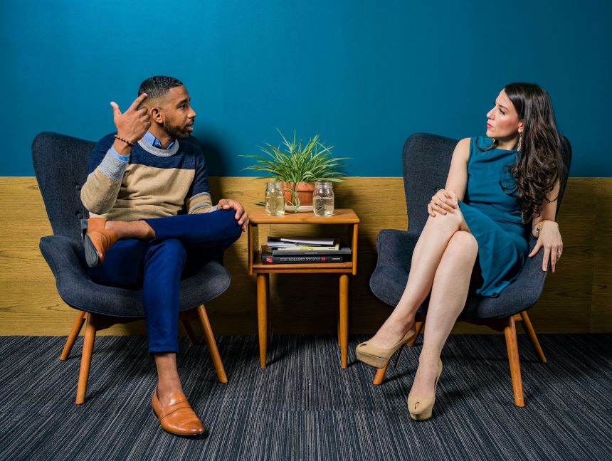 Two people having a conversation.