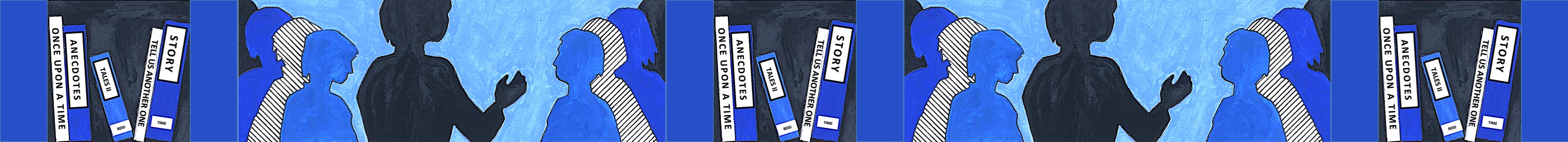 Image, animated banner of people and books