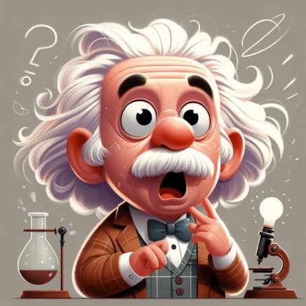 A cartoon image of Albert Einstein looking surprised. His eyes are wide and his jaw has dropped open.