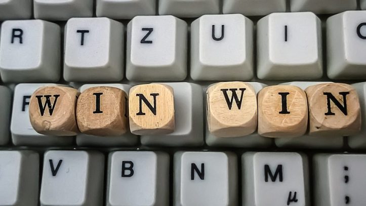 Image, Keyboard and words spelling 'win win'.