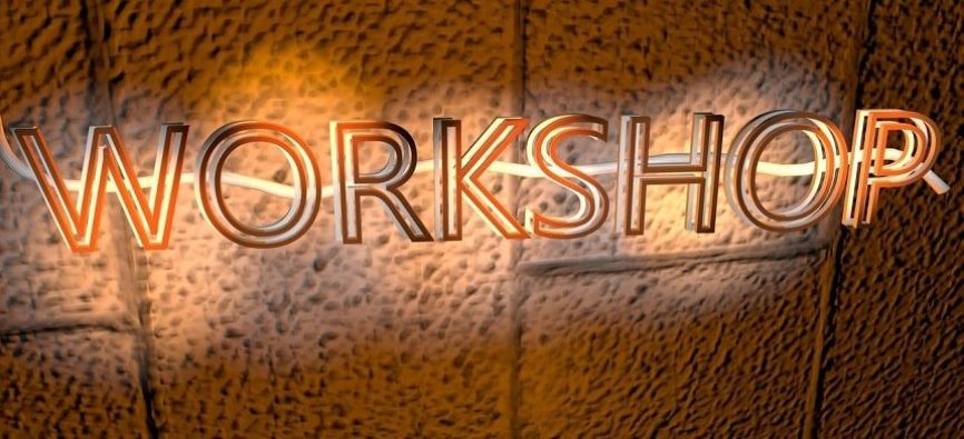 Image, Neon 'Workshop' sign.