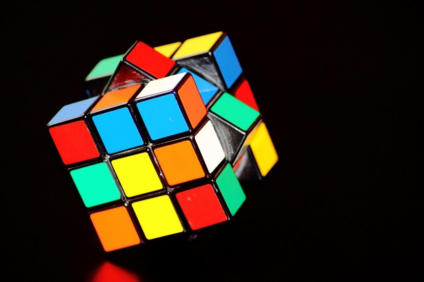 Image, Rubik's cube with middle panel rotated.