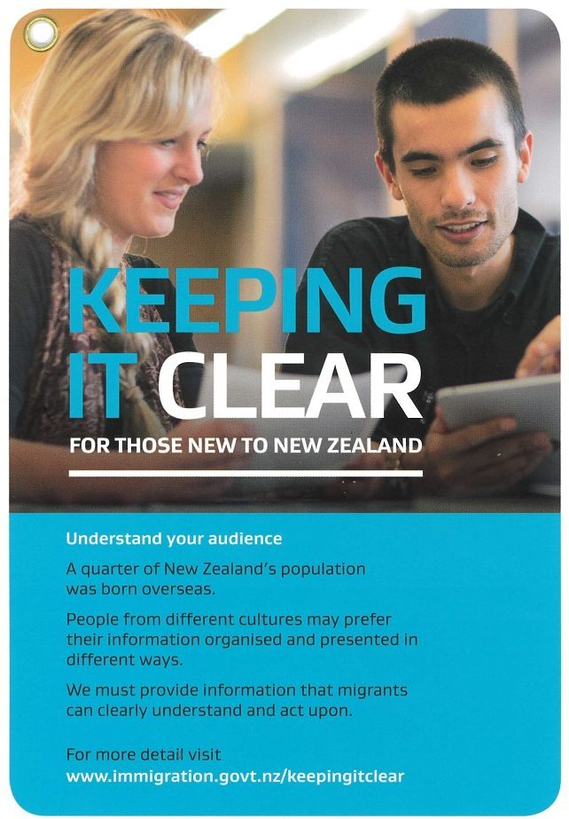 Image, Cover of Keeping it Clear, writing guidance from Immigration New Zealand.