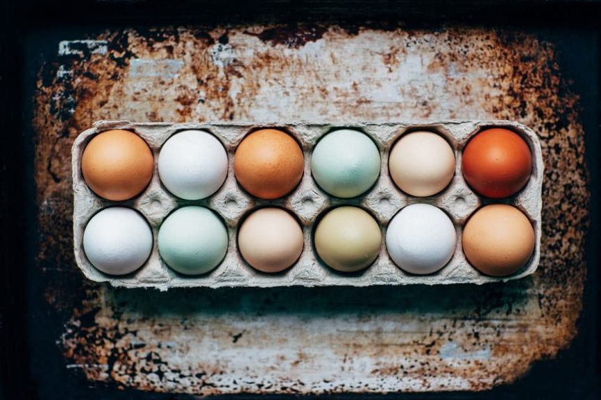 Image, Carton of 12 delicately coloured eggs.