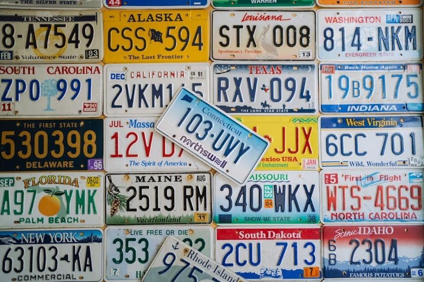 Licence plates on wall
