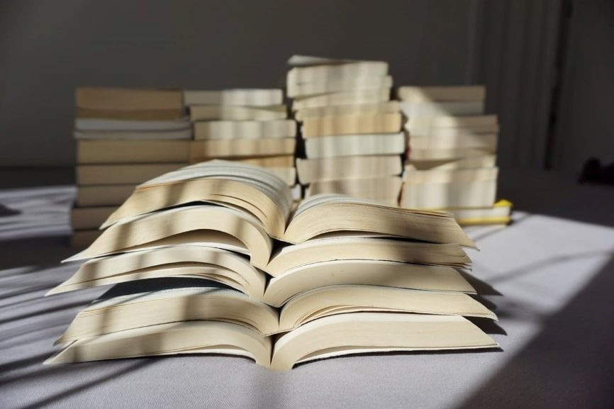 Pile of books on the table