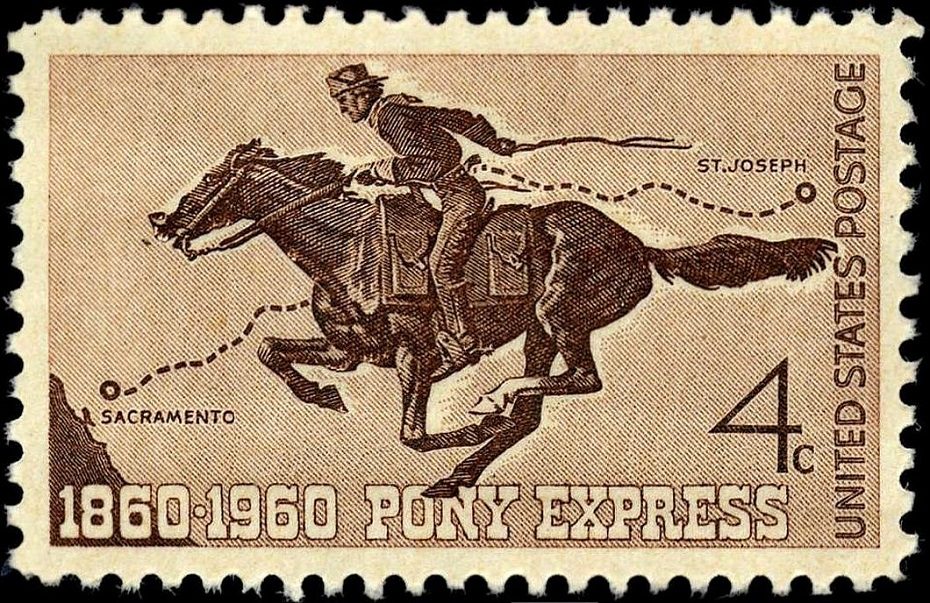 Image, US postage stamp with image of a Pony Express rider.
