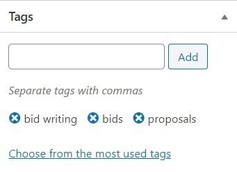 Image, tag window in the working end of a WordPress website