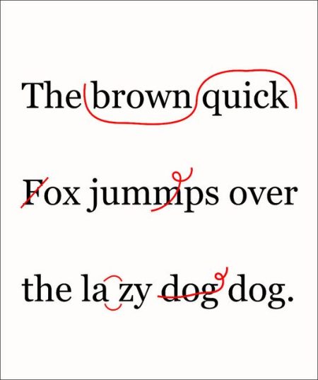 Image, proofreading example of the quick brown fox.