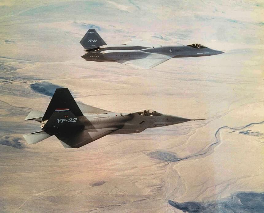 Image, the Lockheed-Martin F22 fighter jet and Northrop F23