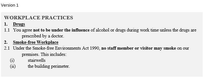 Image, Version 1 of the layout of a legal clause. Uses underlining and bold for emphasis. Has a heading in all caps, complex paragraph numbering, and a serif font.
