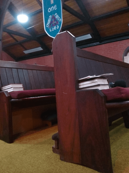 Image, wooden church pew