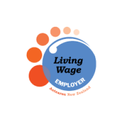 Logo for Living Wage Employer Aotearoa New zealand,